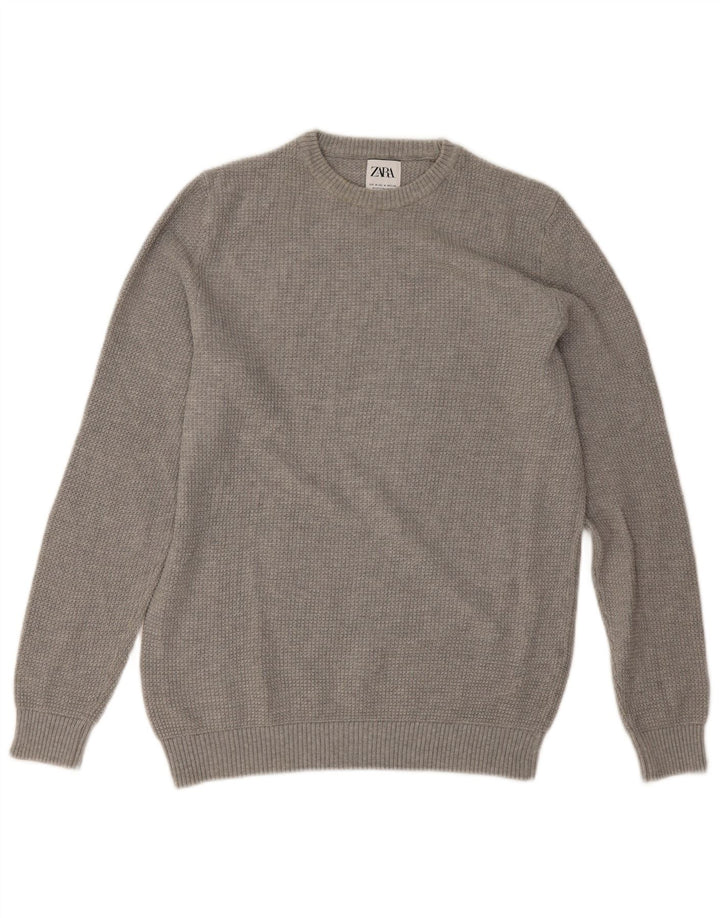Zara Herre sweater med rund hals, mellemgrå bomuld