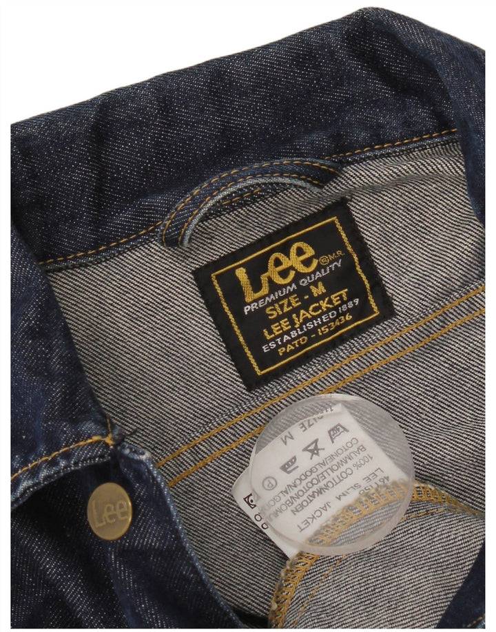 Lee Dame Crop Denim Jacket UK 12 Medium Navy Blue Bomuld