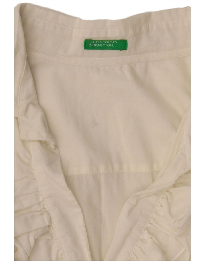 BENETTON Dame Flæse Front Shirt UK 14 Large Off White