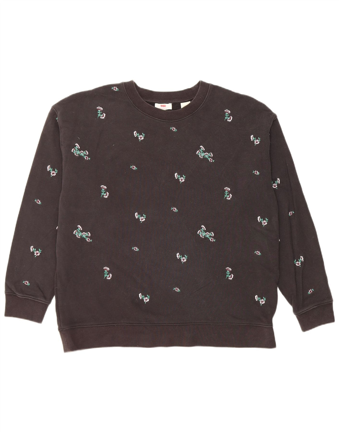 Levi's Dame Oversized Sweatshirt Jumper UK 16 Stor sort blomstret bomuld