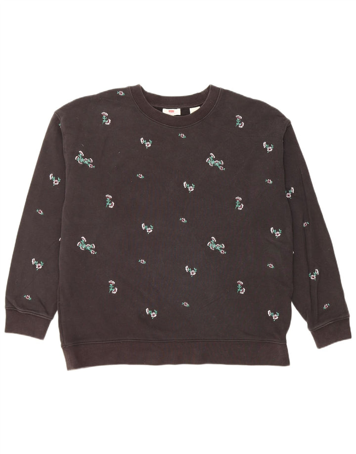 Levi's Dame Oversized Sweatshirt Jumper UK 16 Stor sort blomstret bomuld