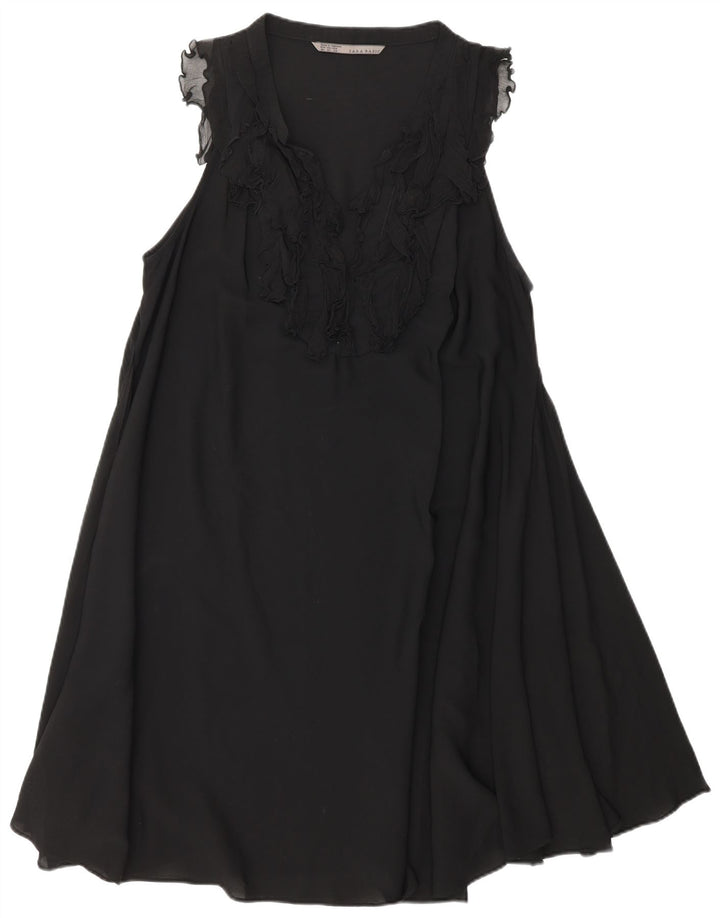ZARA Dame Flæse Front A-Line Kjole UK 18 XL Sort Polyester