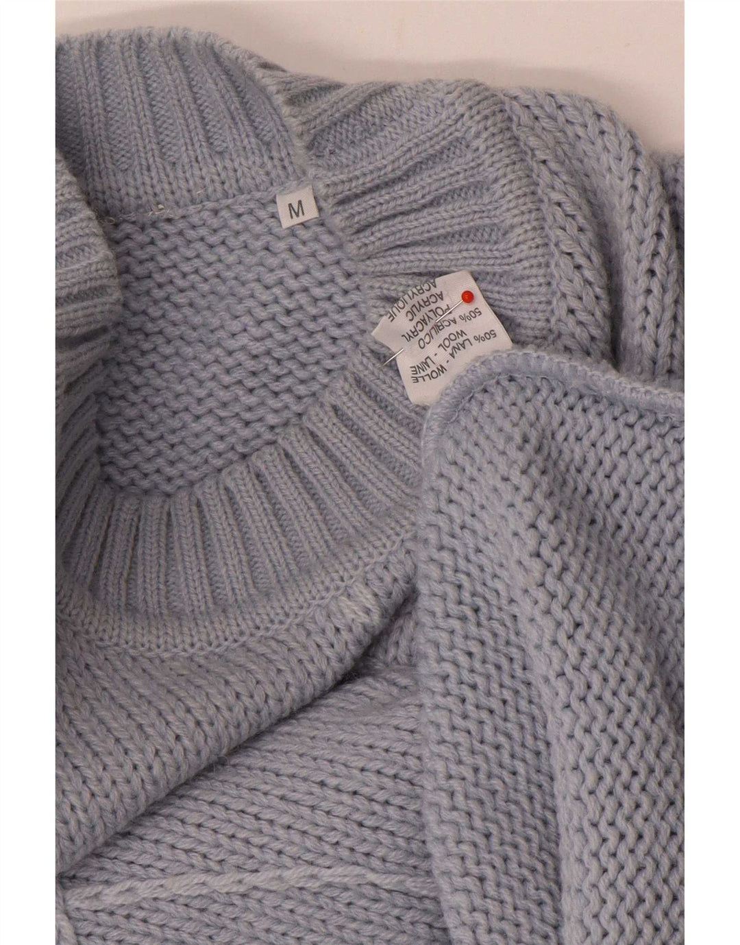 Vintage Dame Turtle Neck Jumper Sweater UK 14 Medium Blue Floral Wool