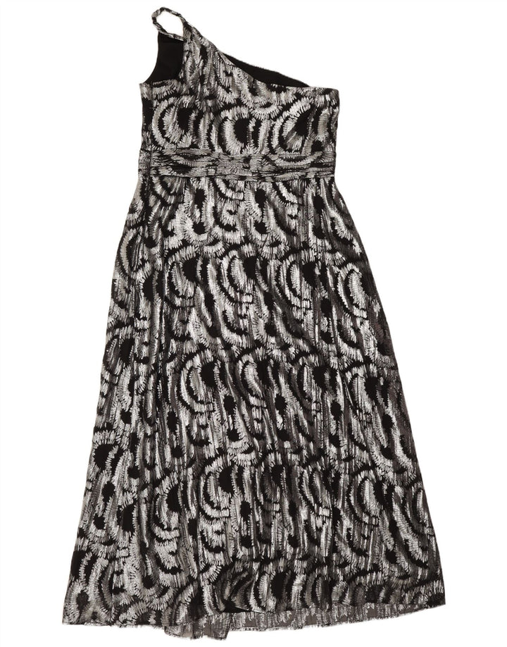 Monsoon Dame Maxi Abstrakt mønster One Shoulder Dress UK 16 Large Silver