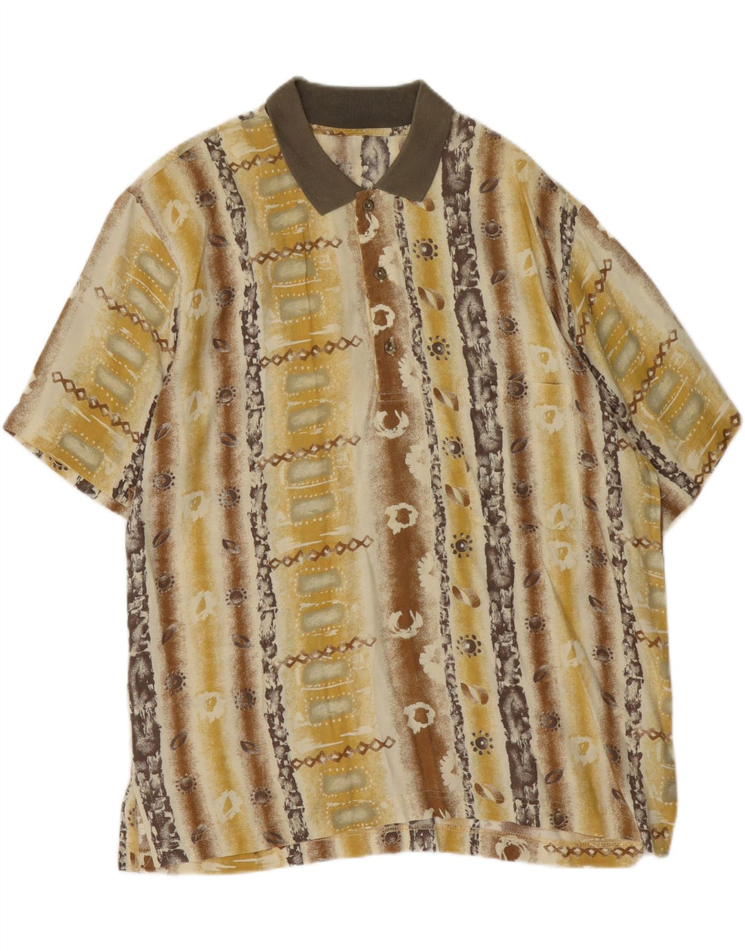 Vintage kortærmet trøje til mænd Large Yellow Floral