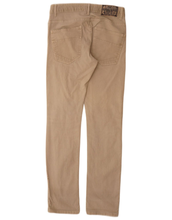 Zara Herre Slim Casual Bukser EU 38 Small W30 L32 Beige Bomuld
