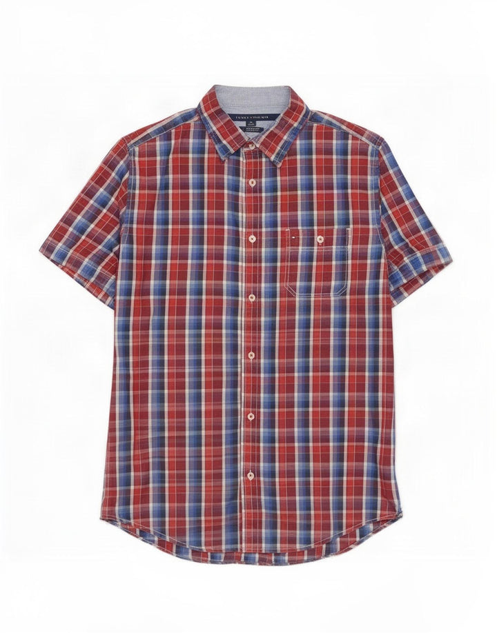 Tommy Hilfiger Herre kortærmet Custom Fit skjorte Medium rød ternet bomuld