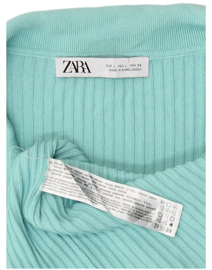 Zara Womens Longline Cardigan Sweater UK 14 Large Blue Viscose