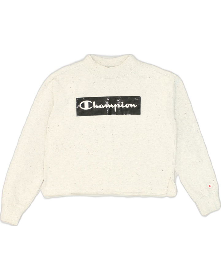 CHAMPION Girls Graphic Sweatshirt Jumper 9-10 Years Medium Grey | Vintage Champion | Thrift | Second-Hand Champion | Used Clothing | Messina Hembry 