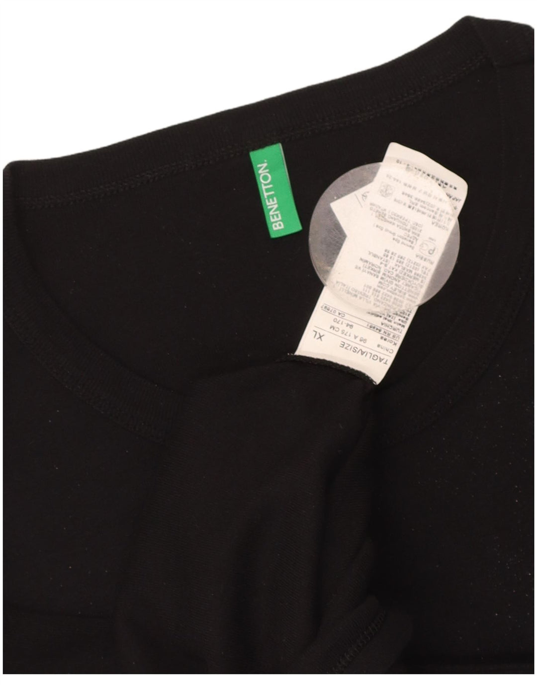 BENETTON Mens Graphic T-Shirt Top XL Black Cotton