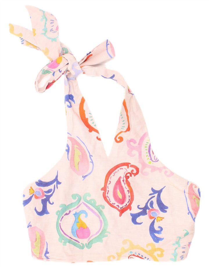Zara Graphic Crop Halter Top Small Pink Paisley til kvinder