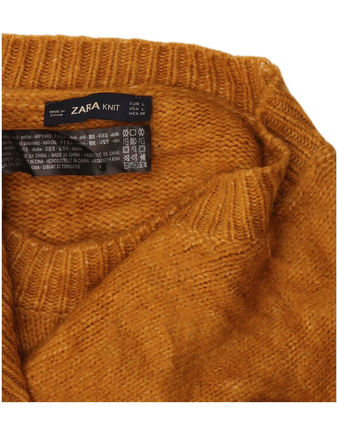 Zara Dame Oversized Crew Neck Jumper Sweater UK 14 Large Yellow Spotted