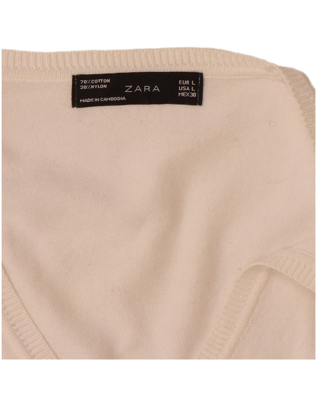Zara Dame Cardigan Sweater UK 14 Stor Hvid Bomuld