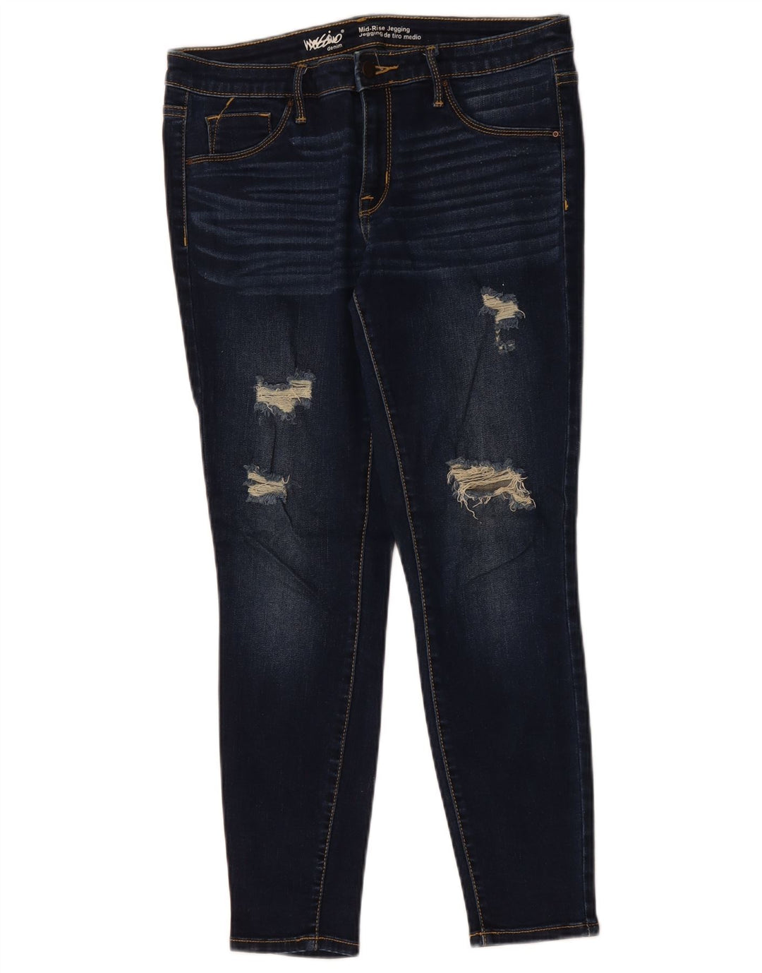 MOSSIMO Dame Distressed Mid Rise Skinny Jeans US 10 Medium W30 L27 Blue