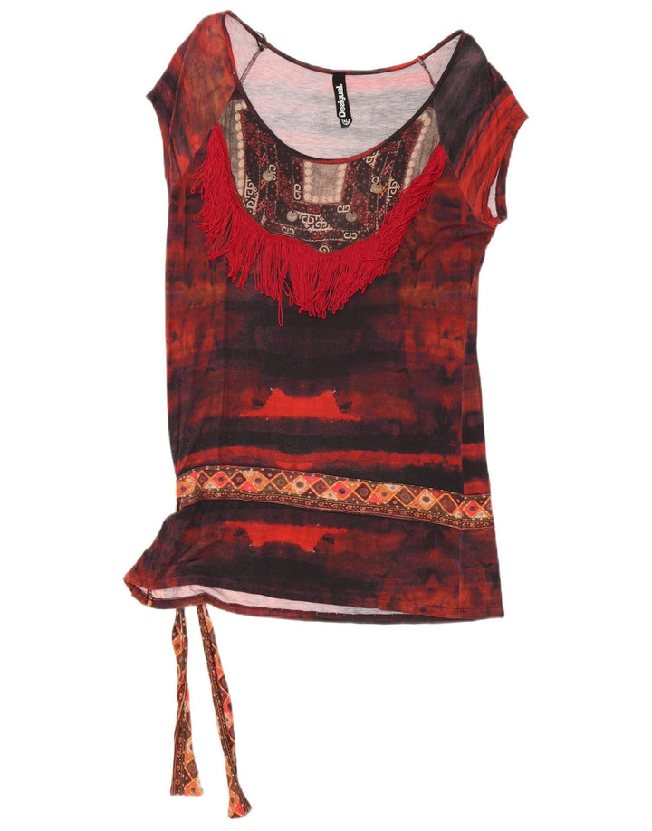 Desigual kvinders abstrakt mønster bluse Top UK 18 XL Rød