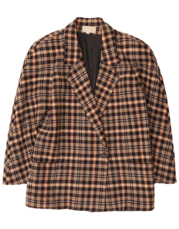 Vintage Dame 1 Knap Blazer Jakke IT 44 Medium Brun Plaid Uld