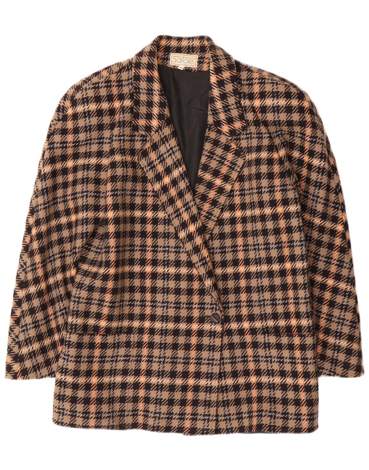 Vintage Dame 1 Knap Blazer Jakke IT 44 Medium Brun Plaid Uld