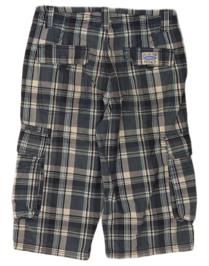 FAT FACE Drenge Cargo Bermuda Shorts 12-13 år W26 blå ternet bomuld
