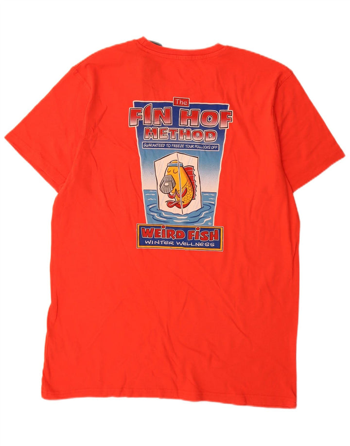 Weird Fish Herre grafisk T-shirt Top Medium Rød Bomuld