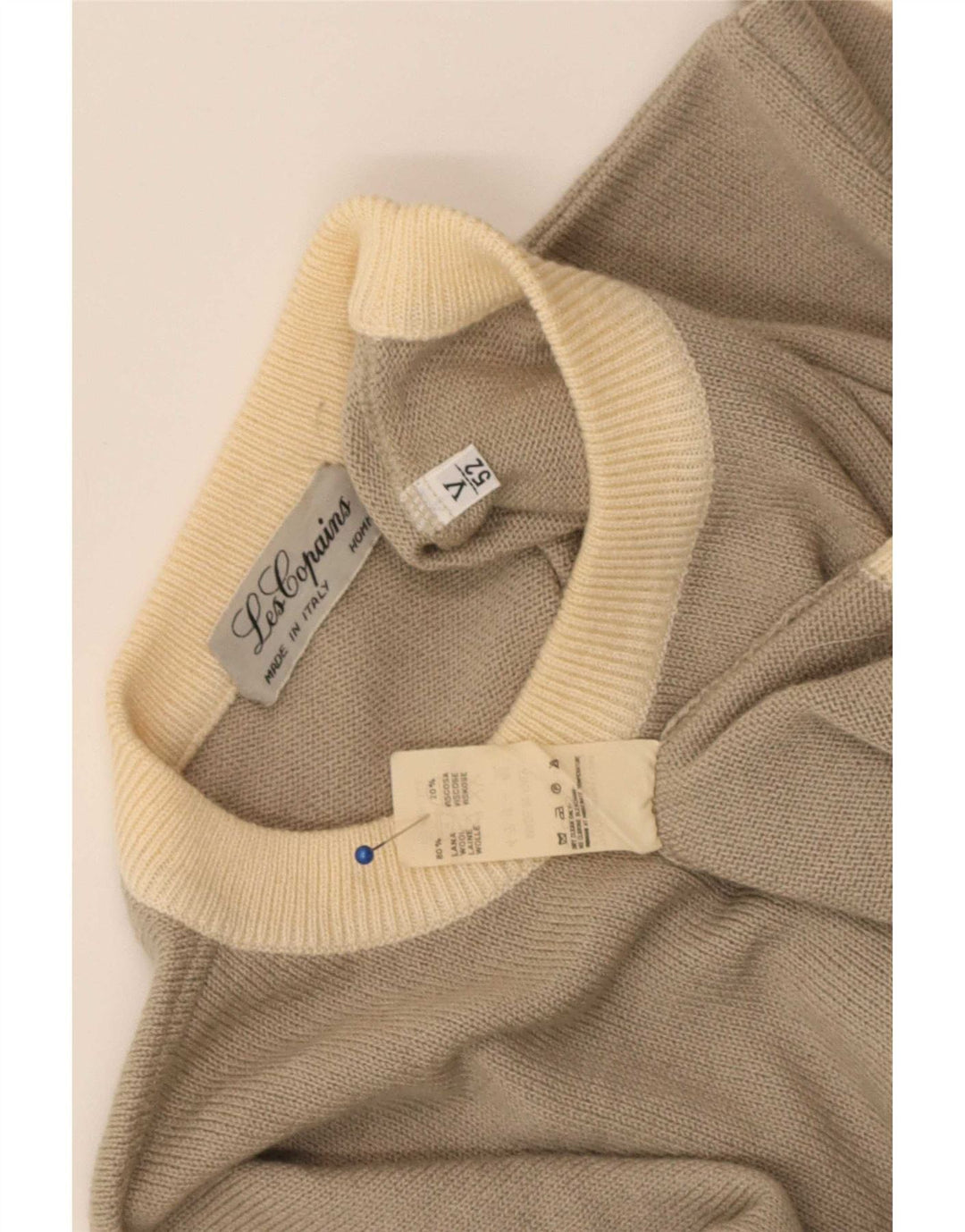 Les Copains Herre Crew Neck Jumper Sweater IT 52 Stor Grå Colourblock Uld