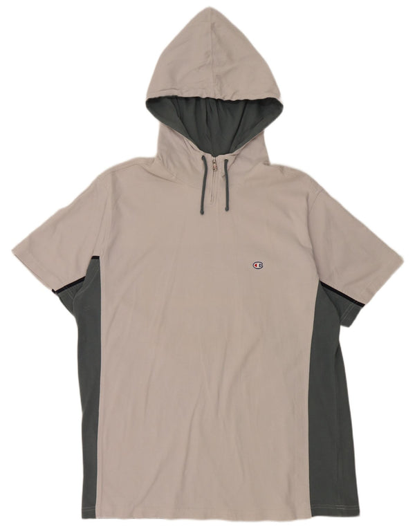 CHAMPION Herre T-shirt med hætte og lynlås 2XL Hvid Colourblock Bomuld