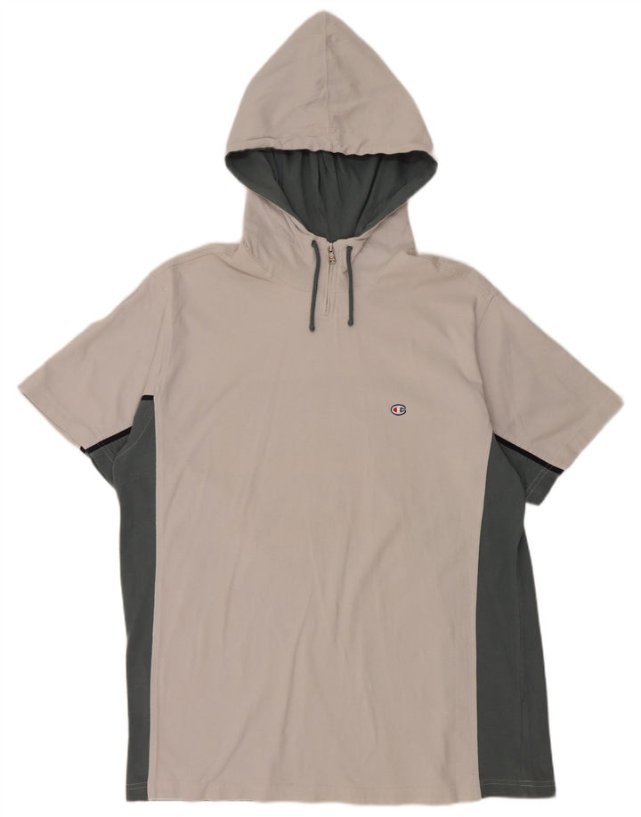 CHAMPION Herre T-shirt med hætte og lynlås 2XL Hvid Colourblock Bomuld