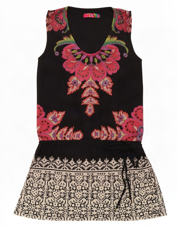 Desigual Dame Ærmeløs Drop Waist Dress Small Black Floral
