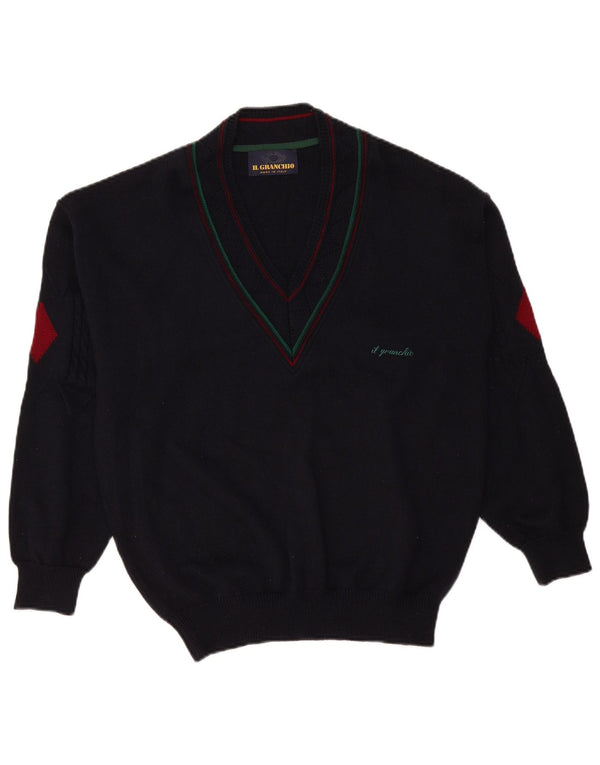 Il Granchio Herre V-hals sweater Medium Marineblå Uld
