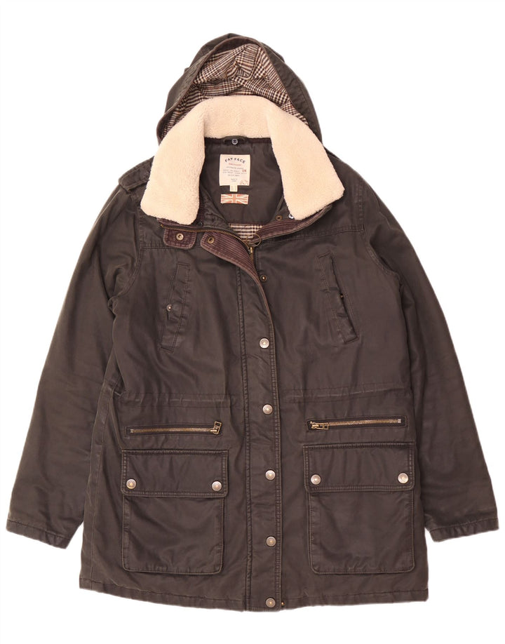 Fat Face Dame Hooded Parka Jacket UK 12 Medium Sort Bomuld