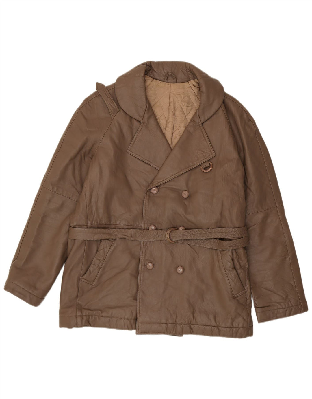 Vintage herre dobbeltradet læderfrakke IT 56 3XL Brun