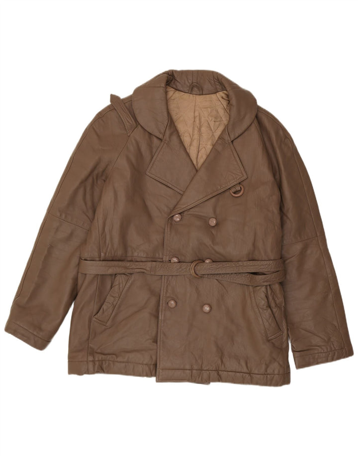 Vintage herre dobbeltradet læderfrakke IT 56 3XL Brun