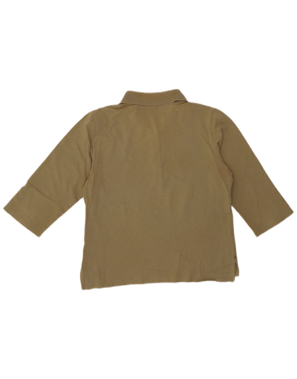 Tommy Hilfiger Dame Crop 3/4-ærmet poloshirt UK 14 Stor Khaki Bomuld