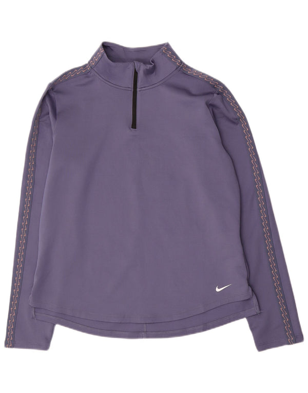 Nike Dame Therma-Fit Grafisk Top Langærmet med lynlåshals, UK 14 Medium Lilla