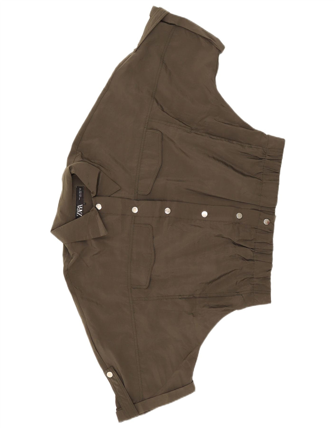 Zara Womens Crop kortærmet skjortebluse UK 10 Small Khaki Polyester