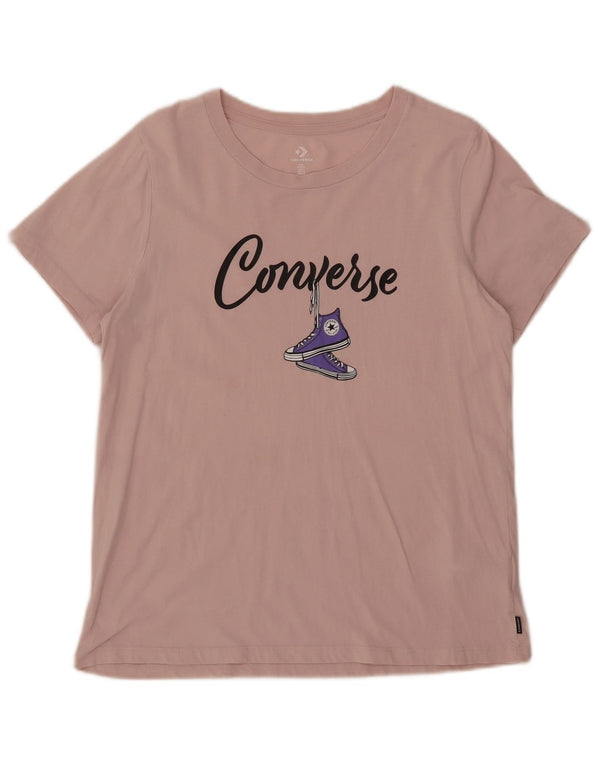 Converse Grafisk T-Shirt Top UK 14 Stor Pink Bomuld