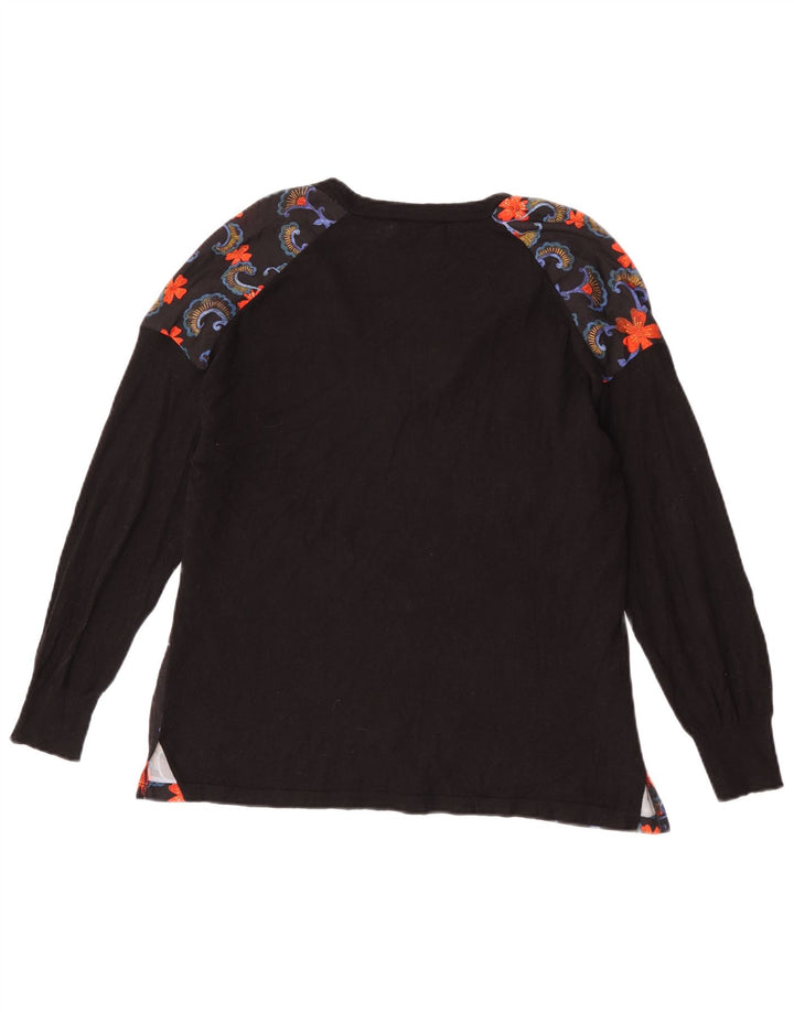 Zara Dame Top Langærmet UK 14 Medium Sort Blomsteruld