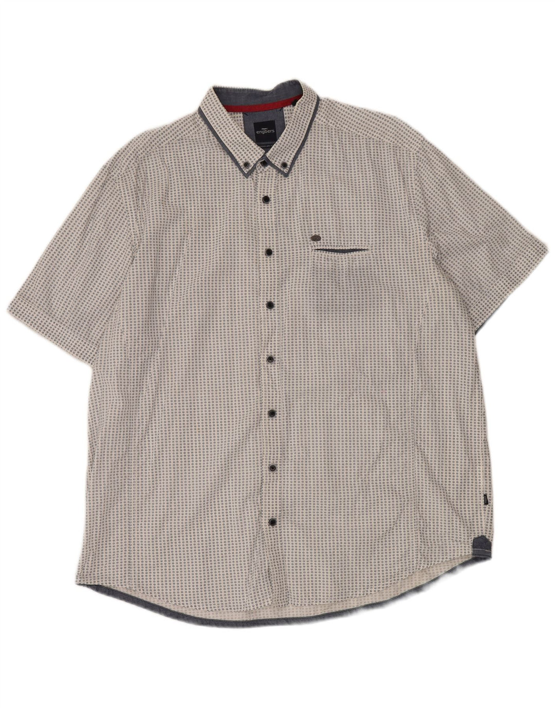 ENGBERS Mens Regular Fit Short Sleeve Shirt 2XL White Spotted Cotton