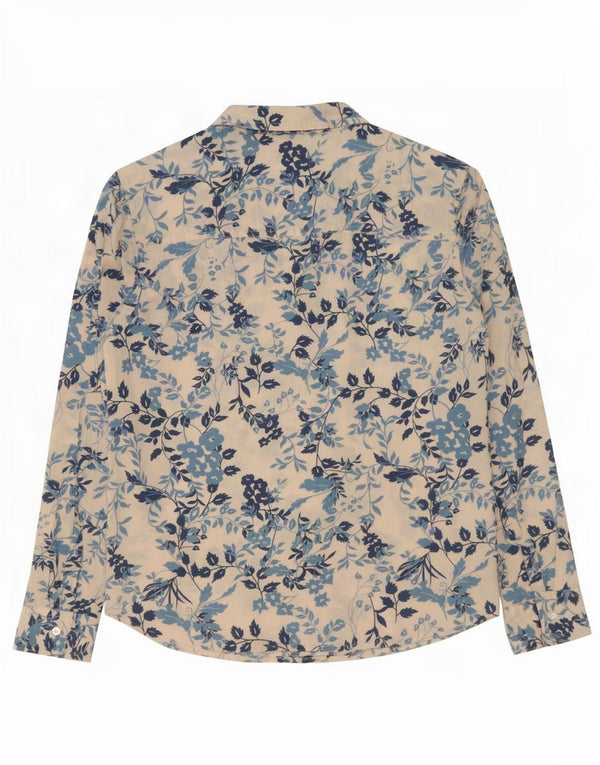 Benetton Womens Shirt UK 16 Large Blue Floral Cotton