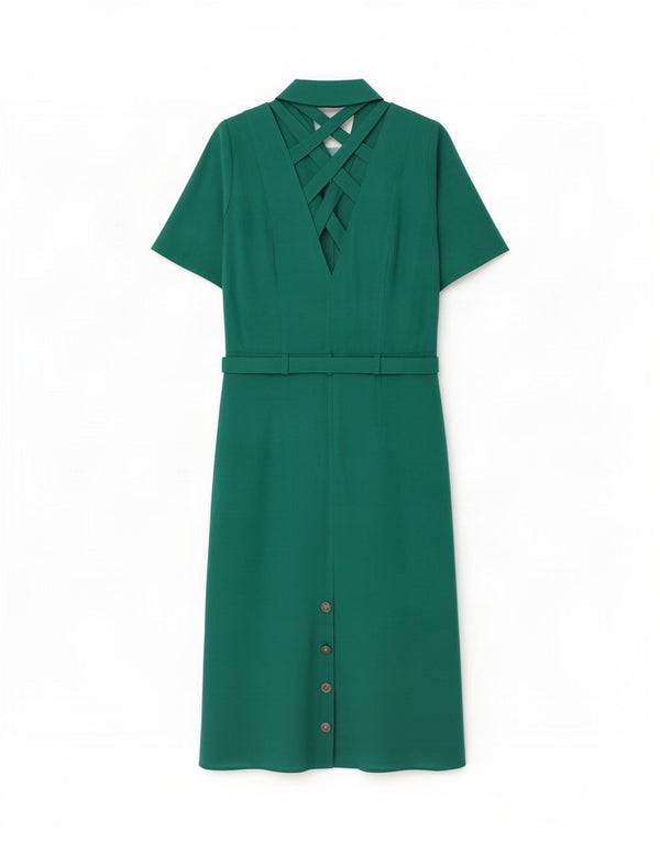 Vintage kortærmet skjortekjole til kvinder UK 10 Small Green