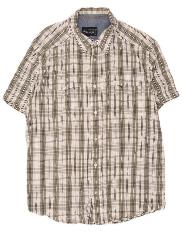 Wrangler kortærmet herreskjorte med normal pasform 2XL grøn plaid bomuld