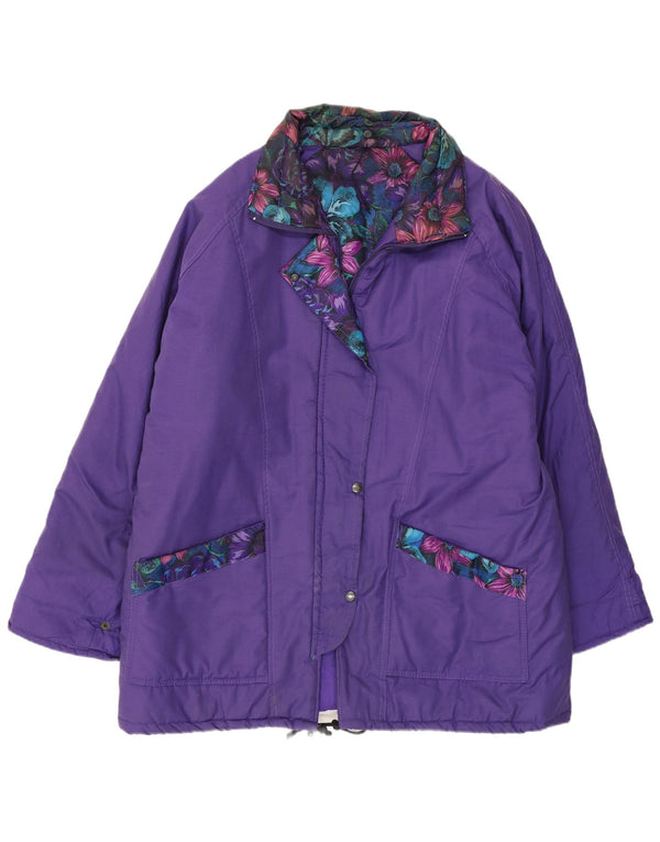 Vintage Dame Windbreaker Coat UK 20 2XL Lilla Floral Polyester
