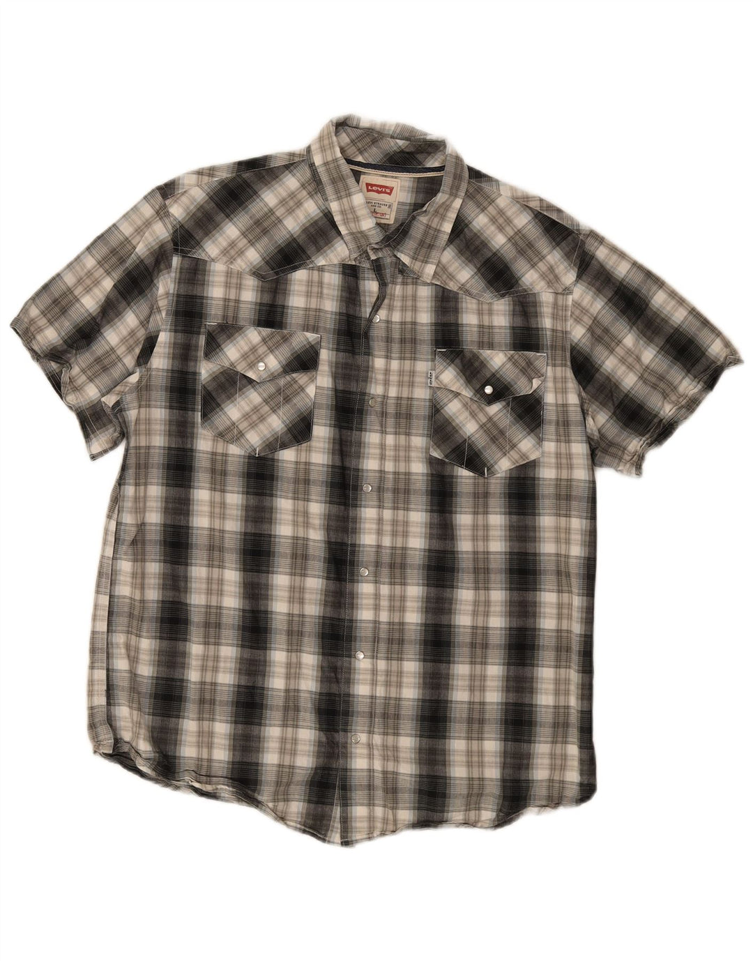 Levi's Herre moderne kortærmet skjorte, stor grå plaid bomuld