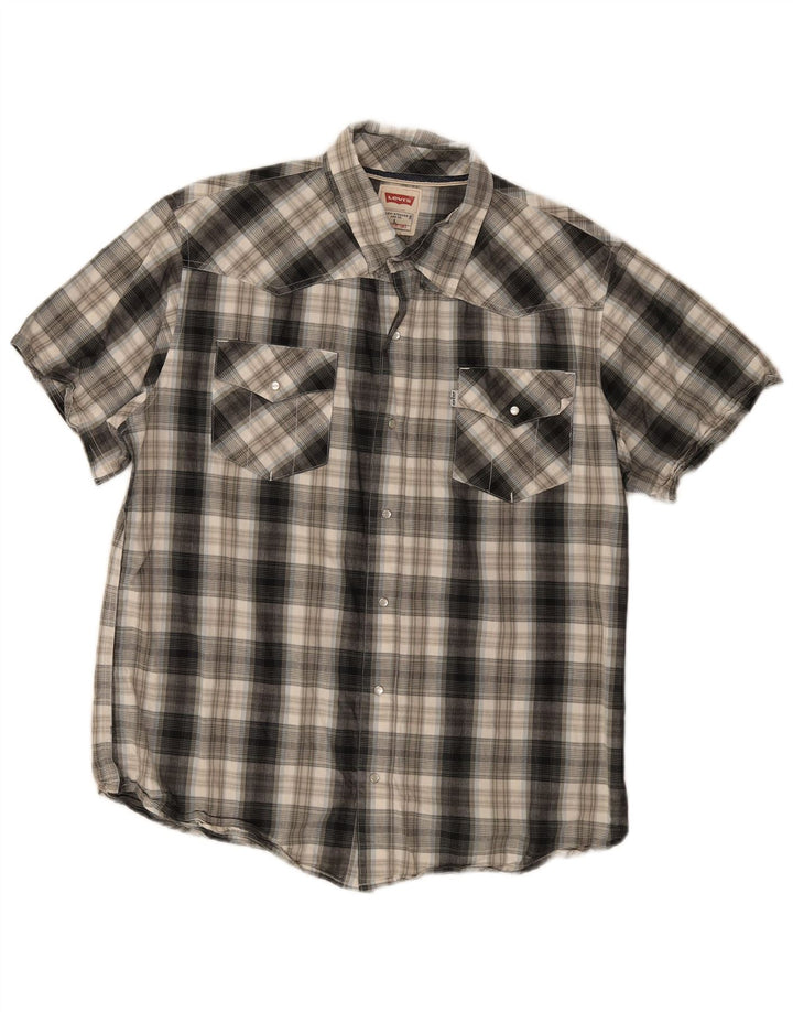 Levi's Herre moderne kortærmet skjorte, stor grå plaid bomuld