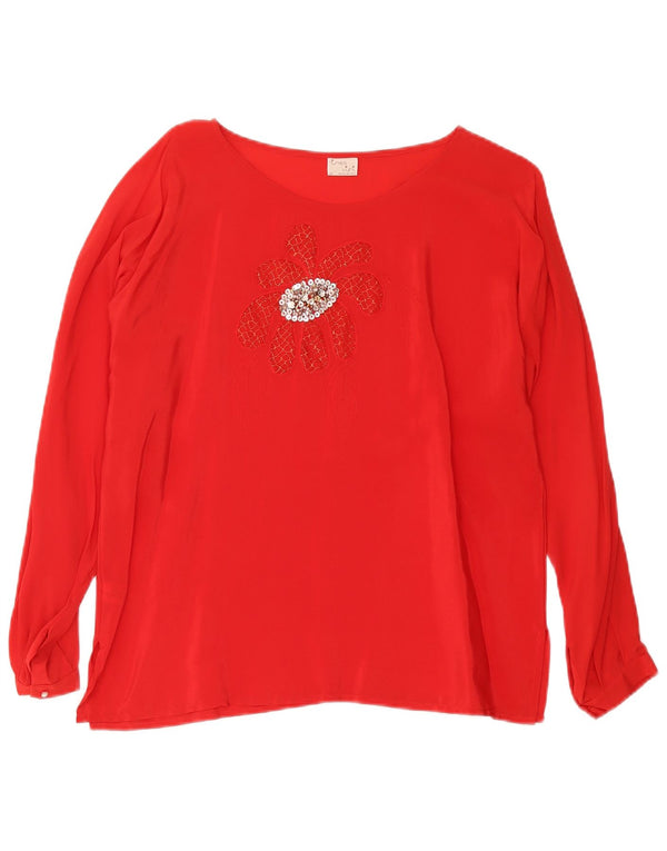 Ines Dame Bluse Top IT 46 Large Red Floral Acetate