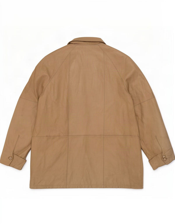 Vintage læderfrakke til kvinder EU 50 3XL Beige Classic