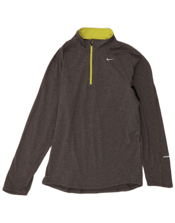 Nike Herre Dri Fit Pullover med lynlås-hals træningsdragt Top Lille grå farveblok