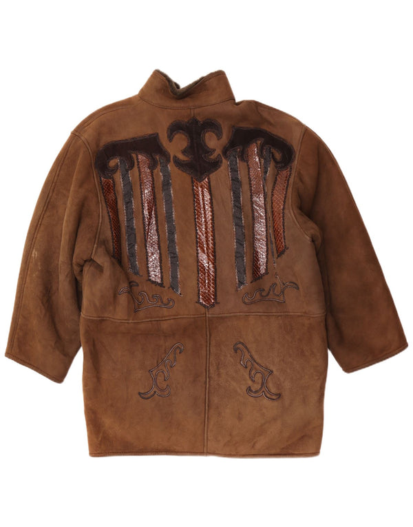 Vintage Dame Trachten Shearling Coat EU 44 XL Brown Animal Print