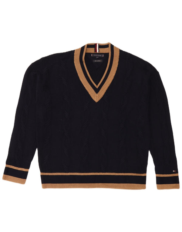 Tommy Hilfiger Herre V-hals sweater Medium Navyblå stribet bomuld