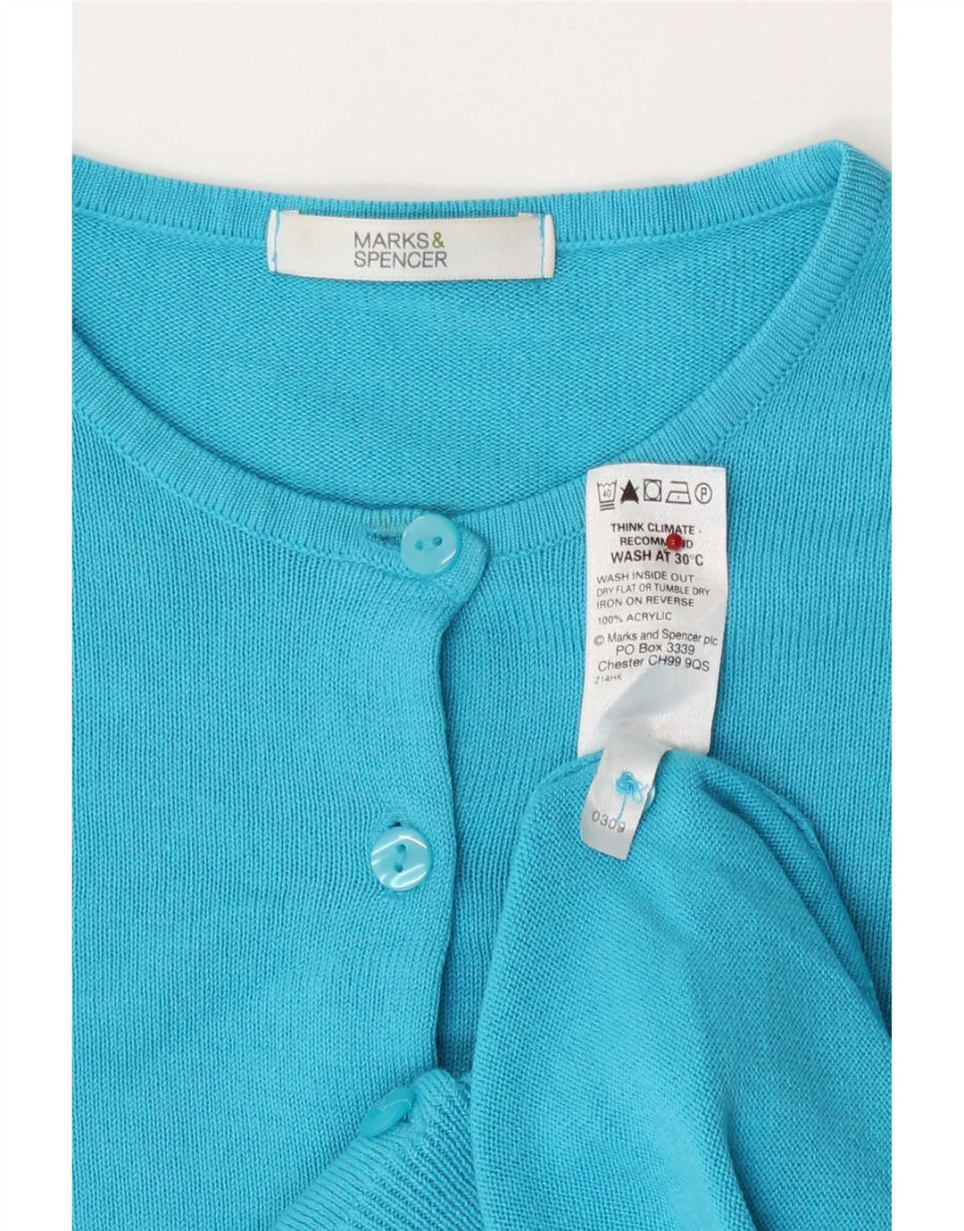 Marks & Spencer Dame Cardigan Sweater UK 8 Lille turkis akryl