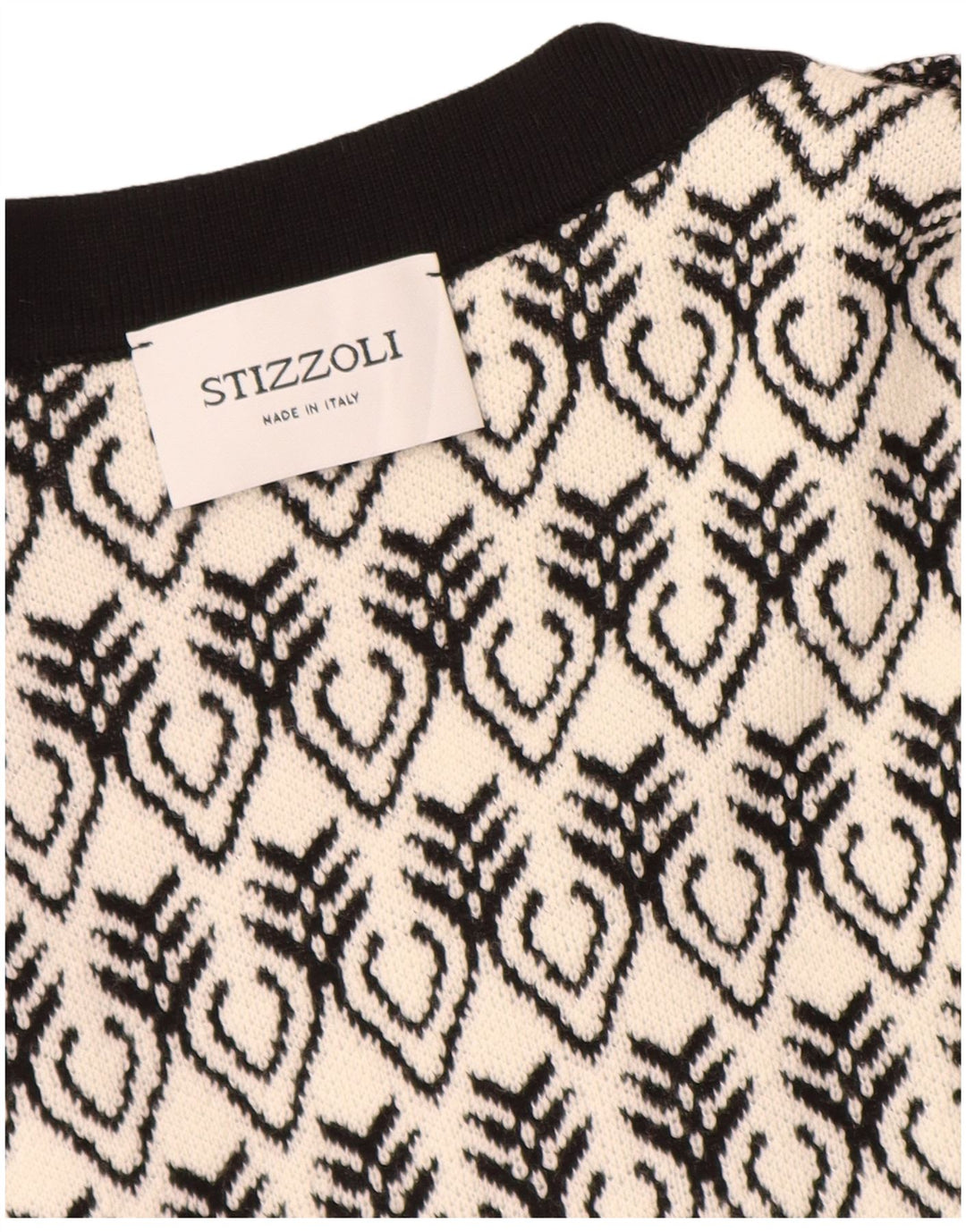 STIZZOLI Dame Longline Cardigan Sweater IT 46 Stor Hvid Geometrisk